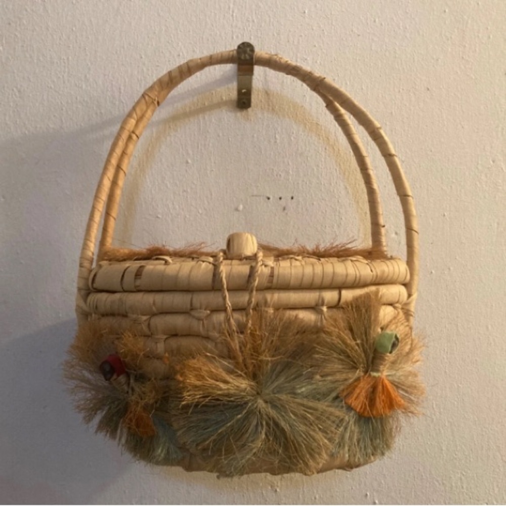 Handcrafted Women’s Straw Woven Basket Bag, Caribbean, Vintage, 1970s